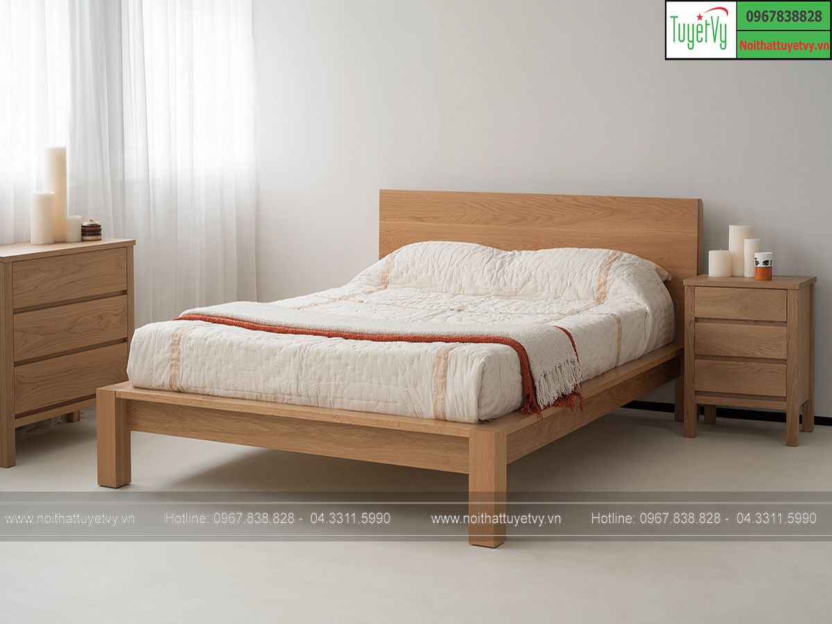 giường gỗ Sồi tự nhiên 